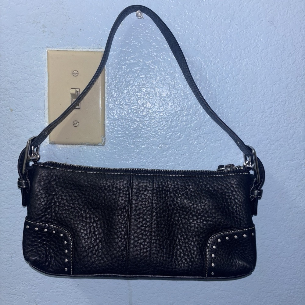 Vintage Y2K Coach Hamptons Black Pebbled Leather Demi Baguette Shoulder Bag - Picture 2 of 7